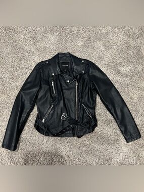 Womens XL Black Faux Leather Biker Jacket